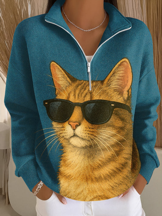 Women's Cat Art Print Casual Sweatshirt