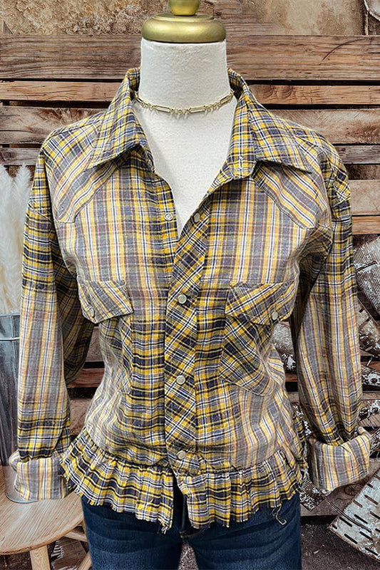 Plaid Turkey Pearl Snap Button Top