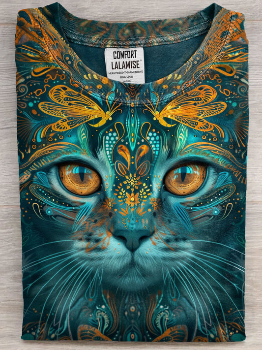 Cat Art Print Casual Short Sleeve T-shirt