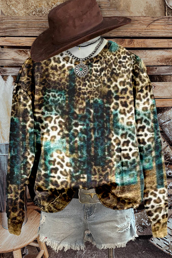 Vintage Western Leopard Print Sweatshirt