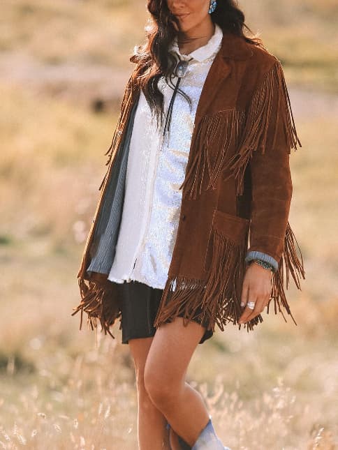 Western Coffee Fringe Long Sleeve Jacket