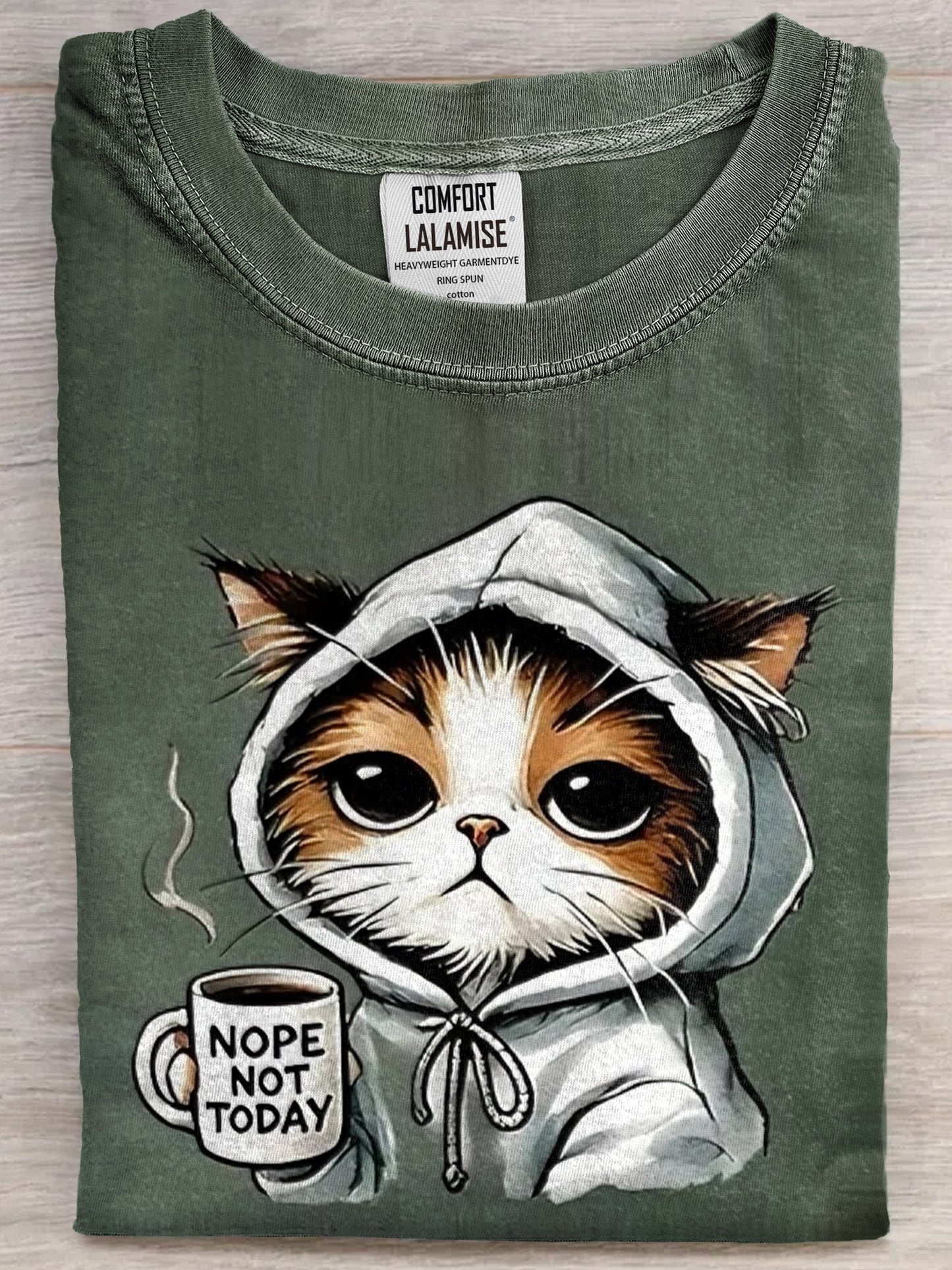 Funny Nope Not Today Cute Cat Art Print Casual Cotton Short Sleeve T-shirt