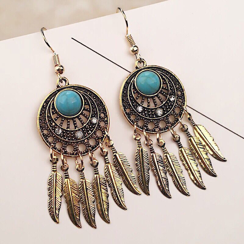 Retro Folk Style Feather Earrings