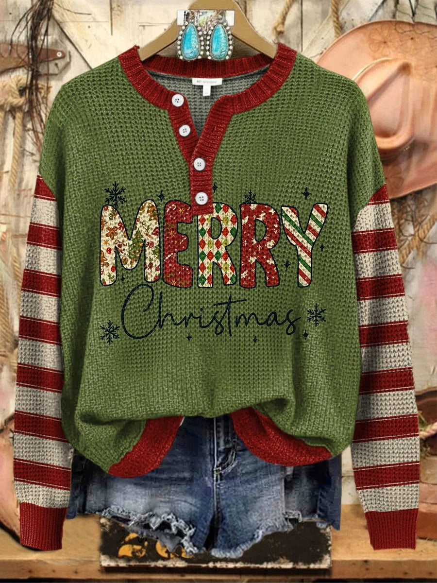 Women's Contrast Christmas Print Crew Neck Sweatshirt