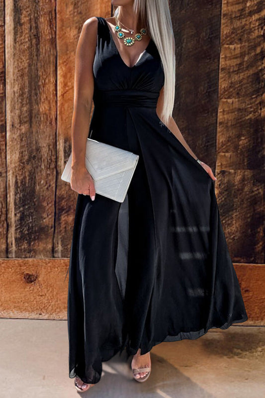 V-Neck Sleeveless Wide Leg Jumpsuit