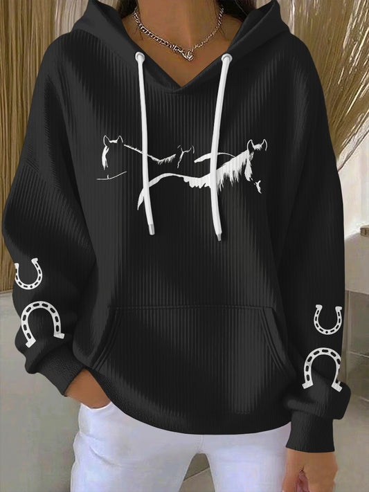 Vintage Horse Art Print Casual Hoodie