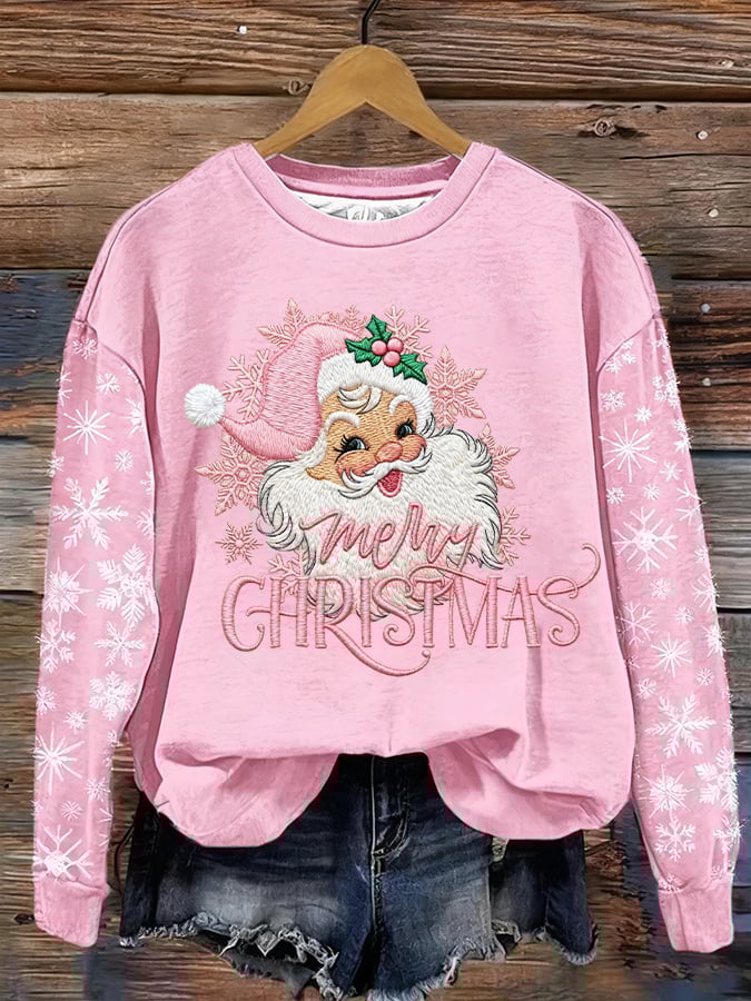Women's Casual Christmas Pink Santa Claus Sweatshirt