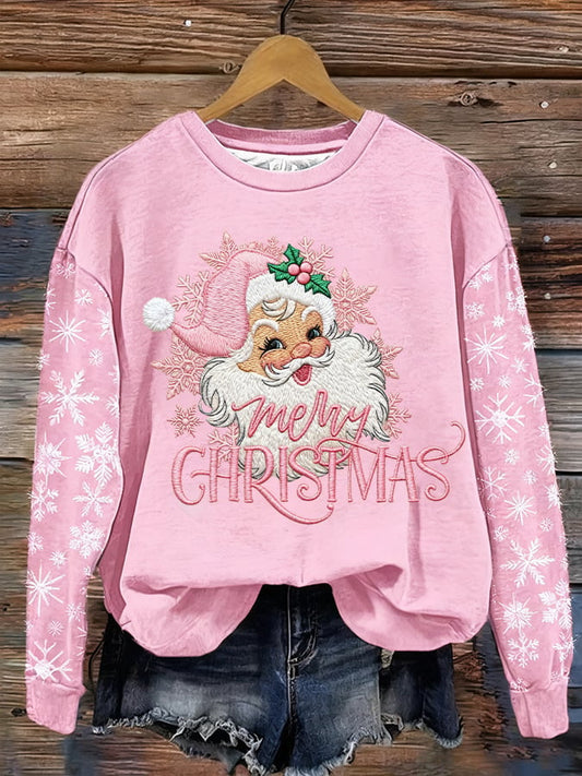 Women's Casual Christmas Pink Santa Claus Sweatshirt