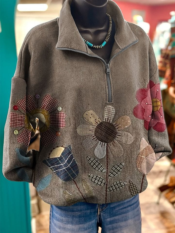 Vintage Floral Print Casual Cotton Sweatshirt