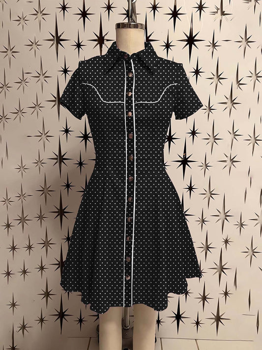 Western Polka Dots Printed Shirt Dress