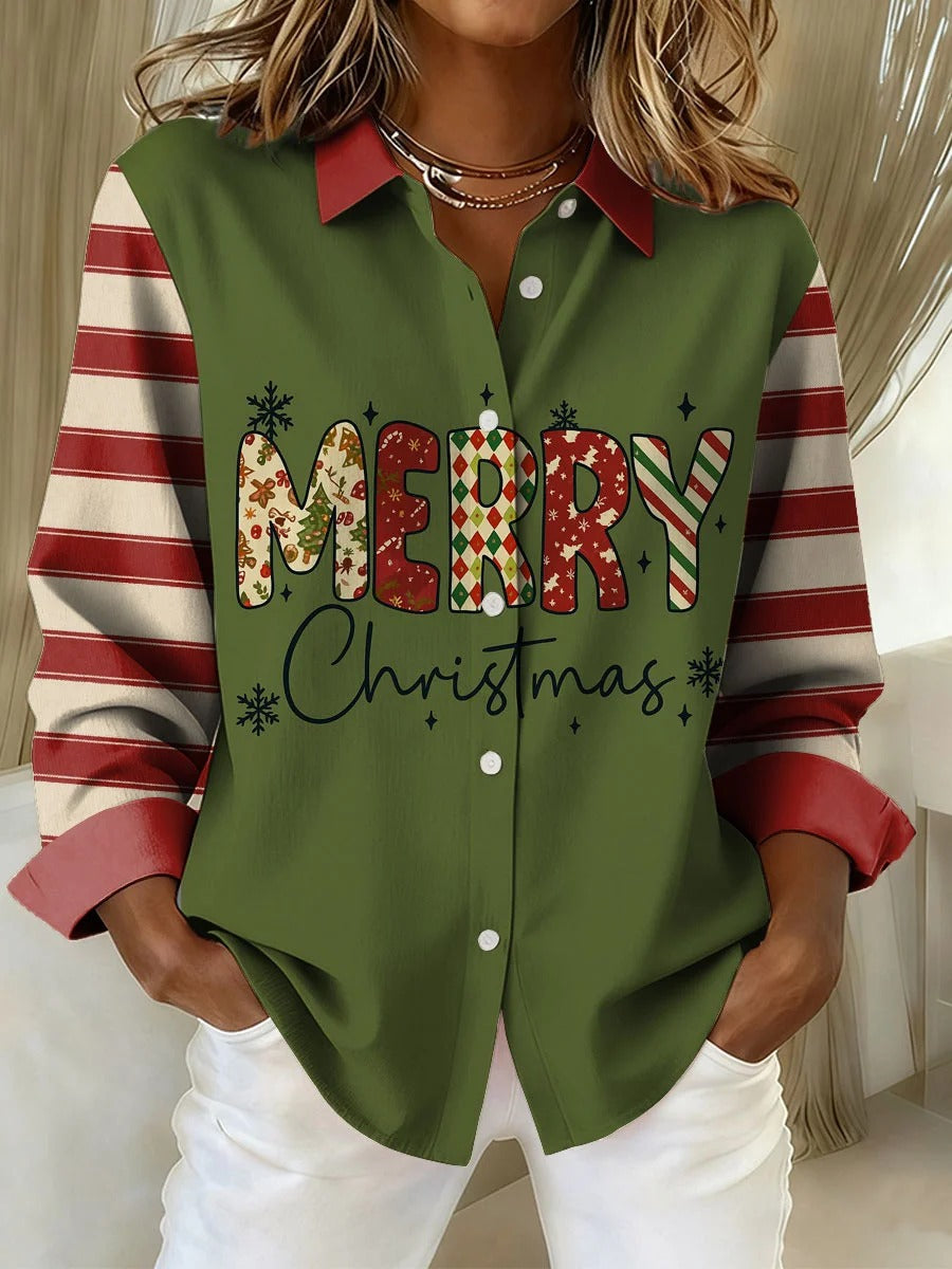 Women's Contrast Christmas Print Crew Neck Sweatshirt