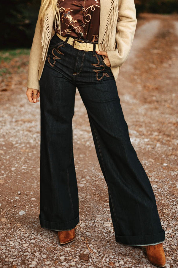 Vintage Washed Wide Leg High Rise Jeans