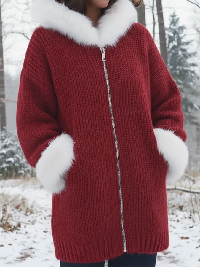 Women's Autumn/Winter Fur Collar Patchwork Coat