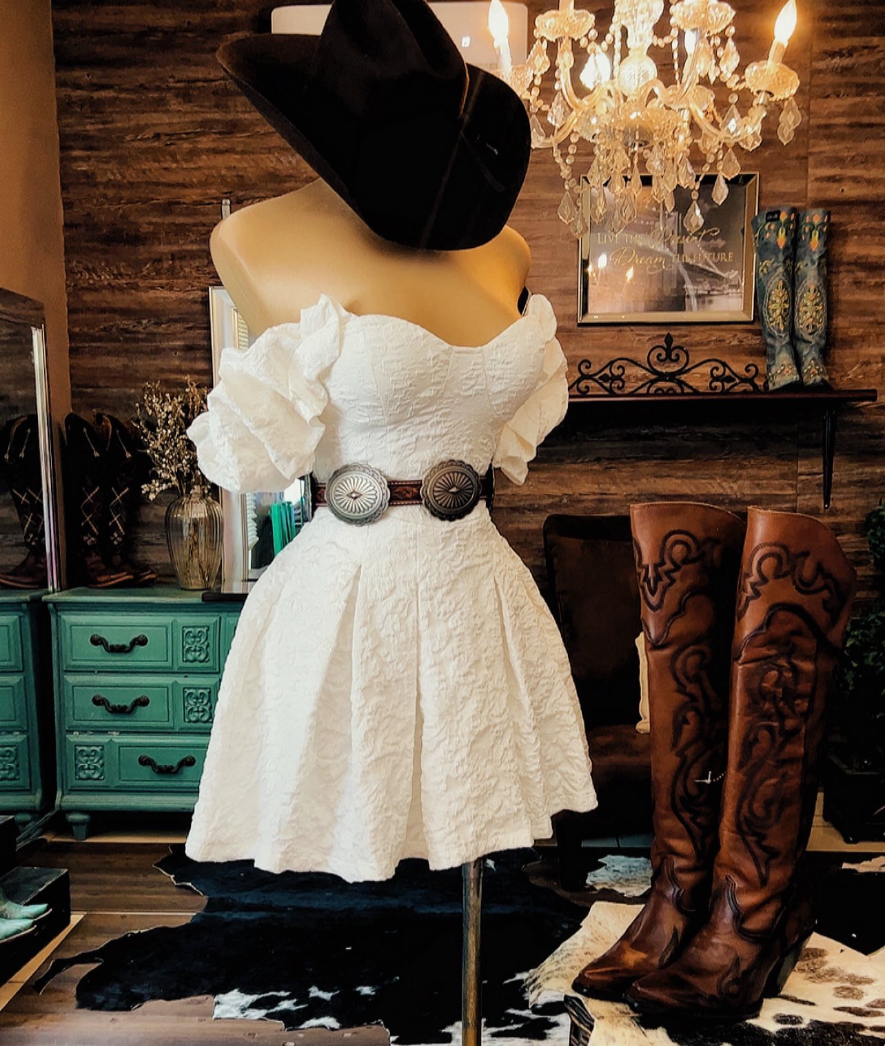 Western Off-Shoulder Mini Ruffle Dress