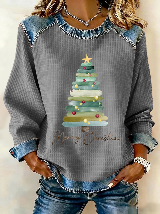 Women's Retro Christmas Tree Print Sweatshirt