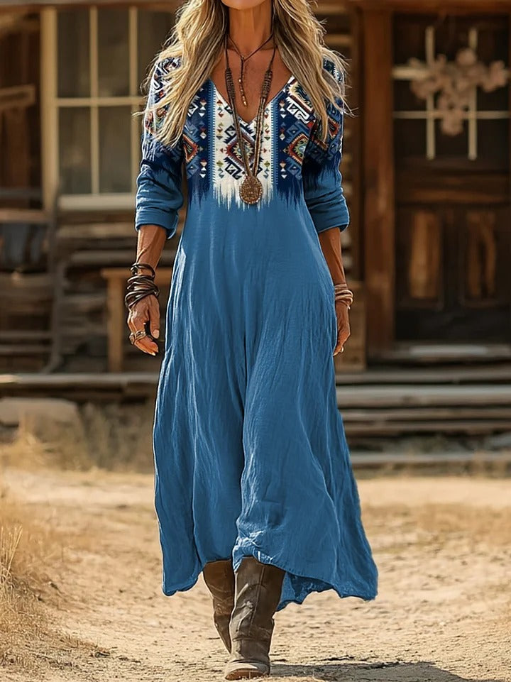 Women's Vintage Aztec Pattern Art Print Casual Cotton Shirt