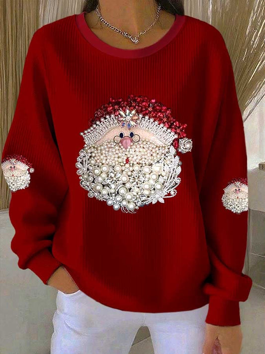 Women's Christmas Print Knitted Crew Neck Long Sleeve Top