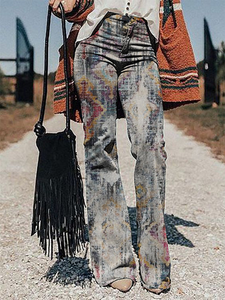 Casual Vintage Print Trousers