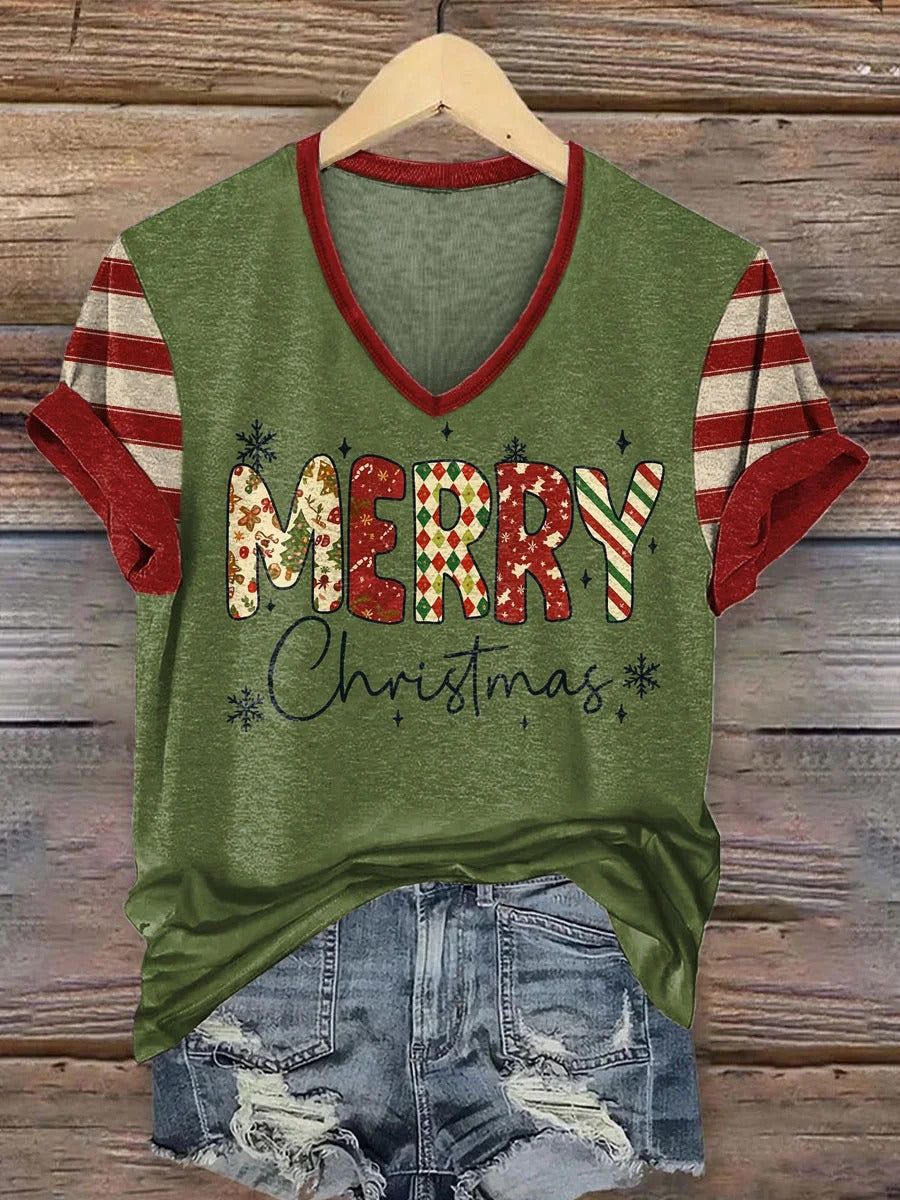 Women's Contrast Christmas Print Crew Neck Sweatshirt