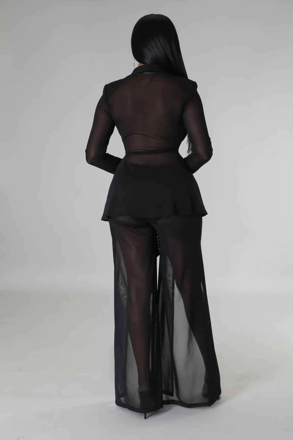 Waist-Controlled Lace-up Xiaoxi Fashion Sexy Solid Color Long Sleeve Slit Two-Piece Set