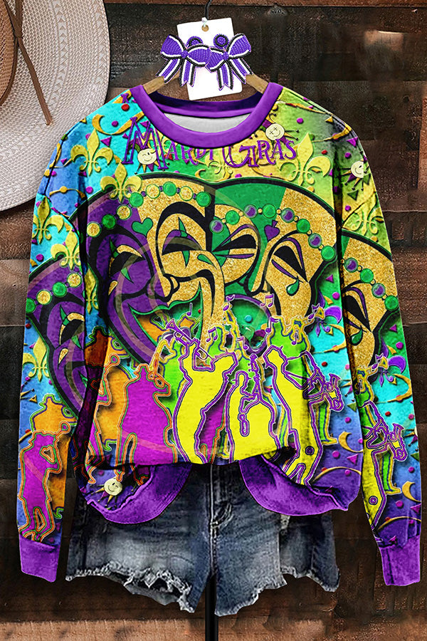 Vintage Mardi Gras Print Sweatshirt