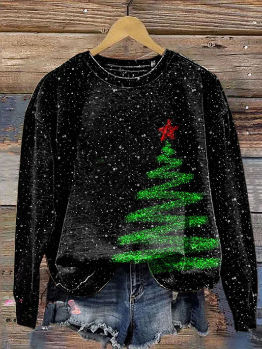 Glitter Christmas Tree Print Casual  Sweatshirt