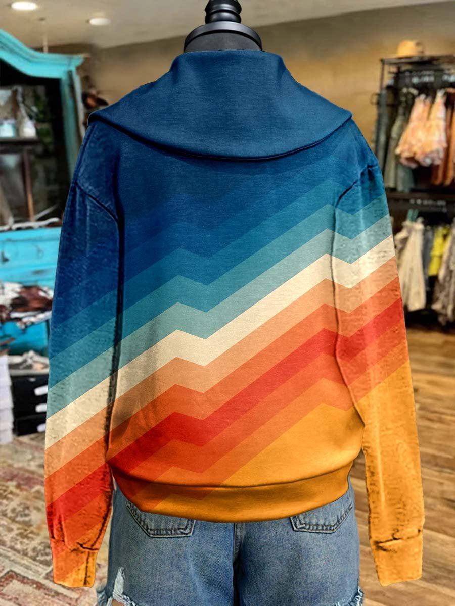 Orange and Blue Stripes Print Cozy Plush Sweatshirt