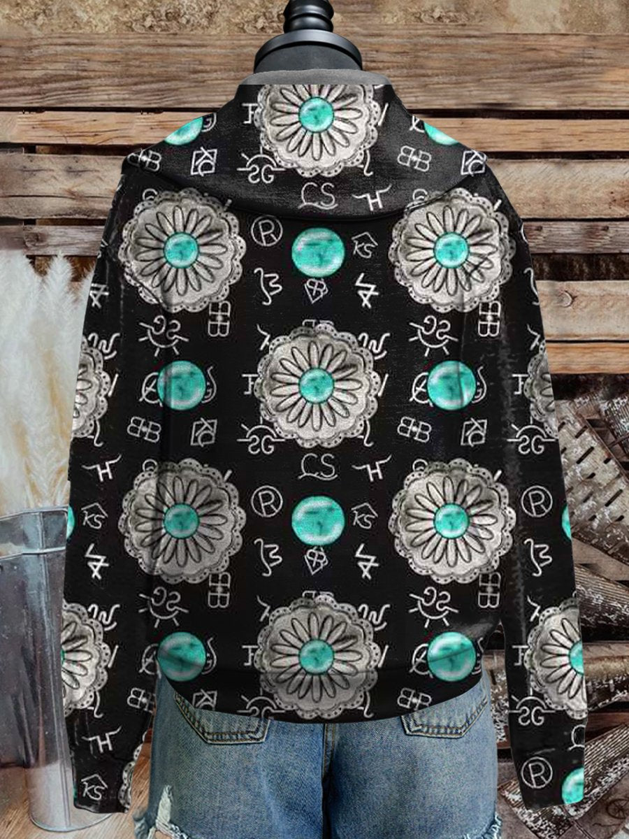 Vintage Western Turquoise Print Cozy Plush Sweatshirt