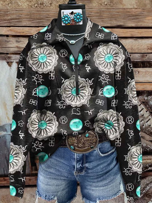 Vintage Western Turquoise Print Cozy Plush Sweatshirt