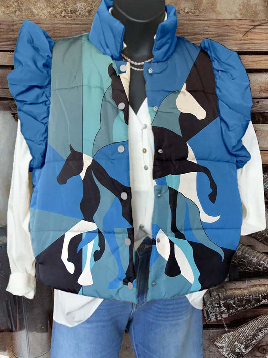 Women's Horse Art Print Casual Quilted Cardigan