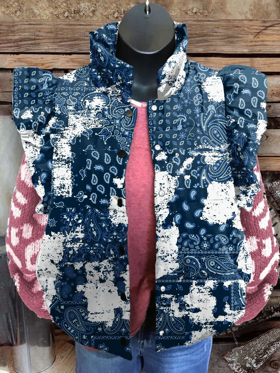 Women's Vintage Print Casual Quilted Cardigan