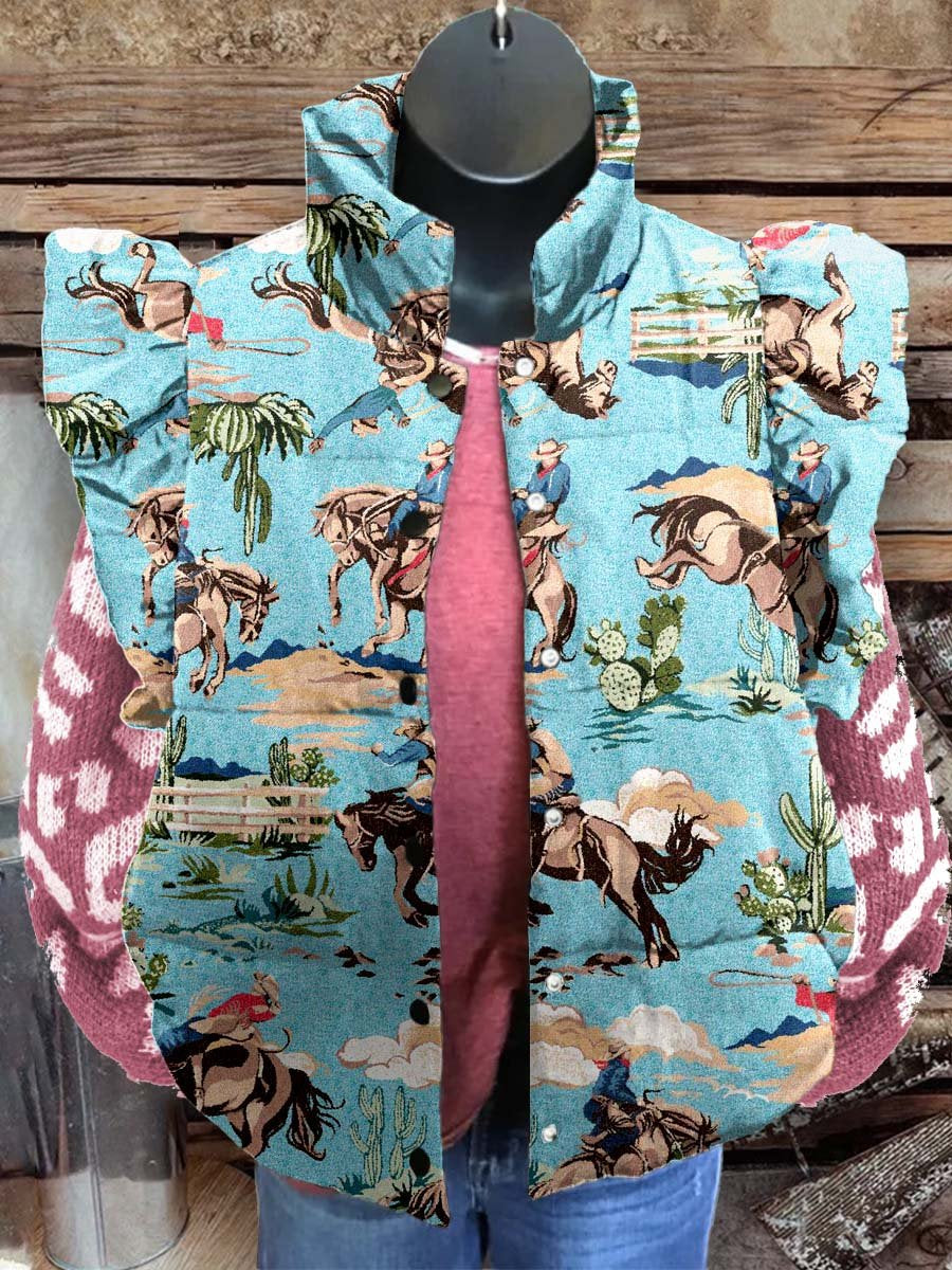 Women's Western Art Print Casual Quilted Cardigan