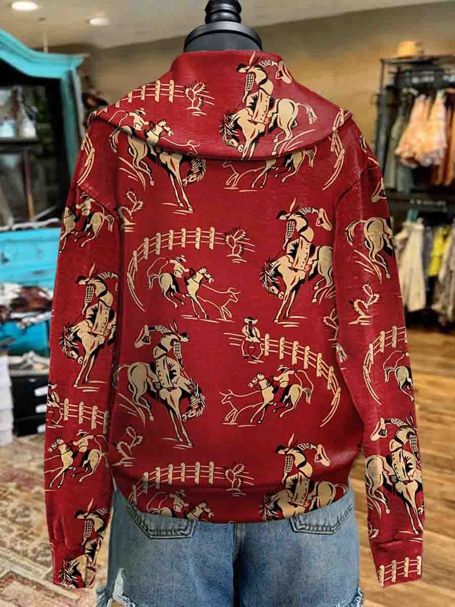 Red Rodeo Print Cozy Plush Sweatshirt