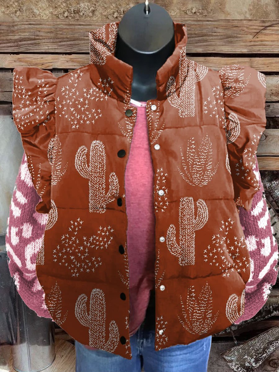 Women's Vintage Print Casual Quilted Cardigan