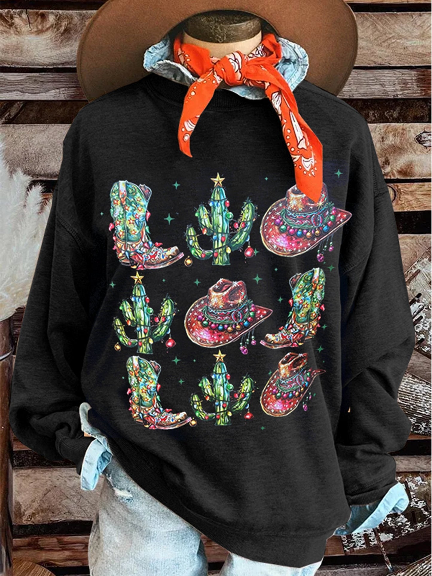 Cactus Christmas Coquette Print Casual Sweatshirt