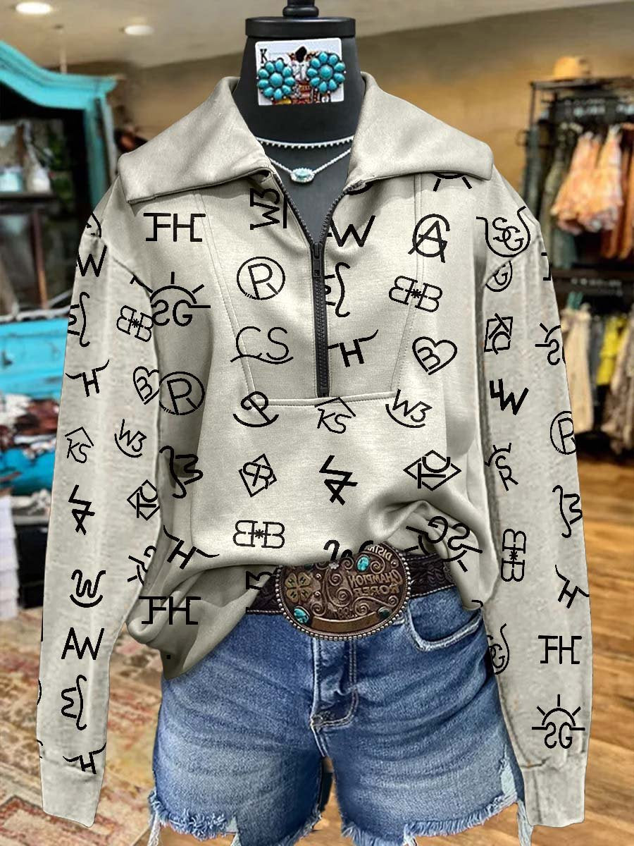 Western Print Cozy Plush Sweatshirt