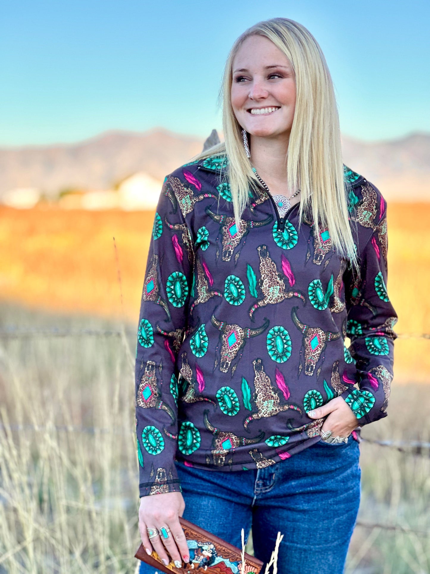 The Cowgirl Out West Wild Thing Half Zip Pullover