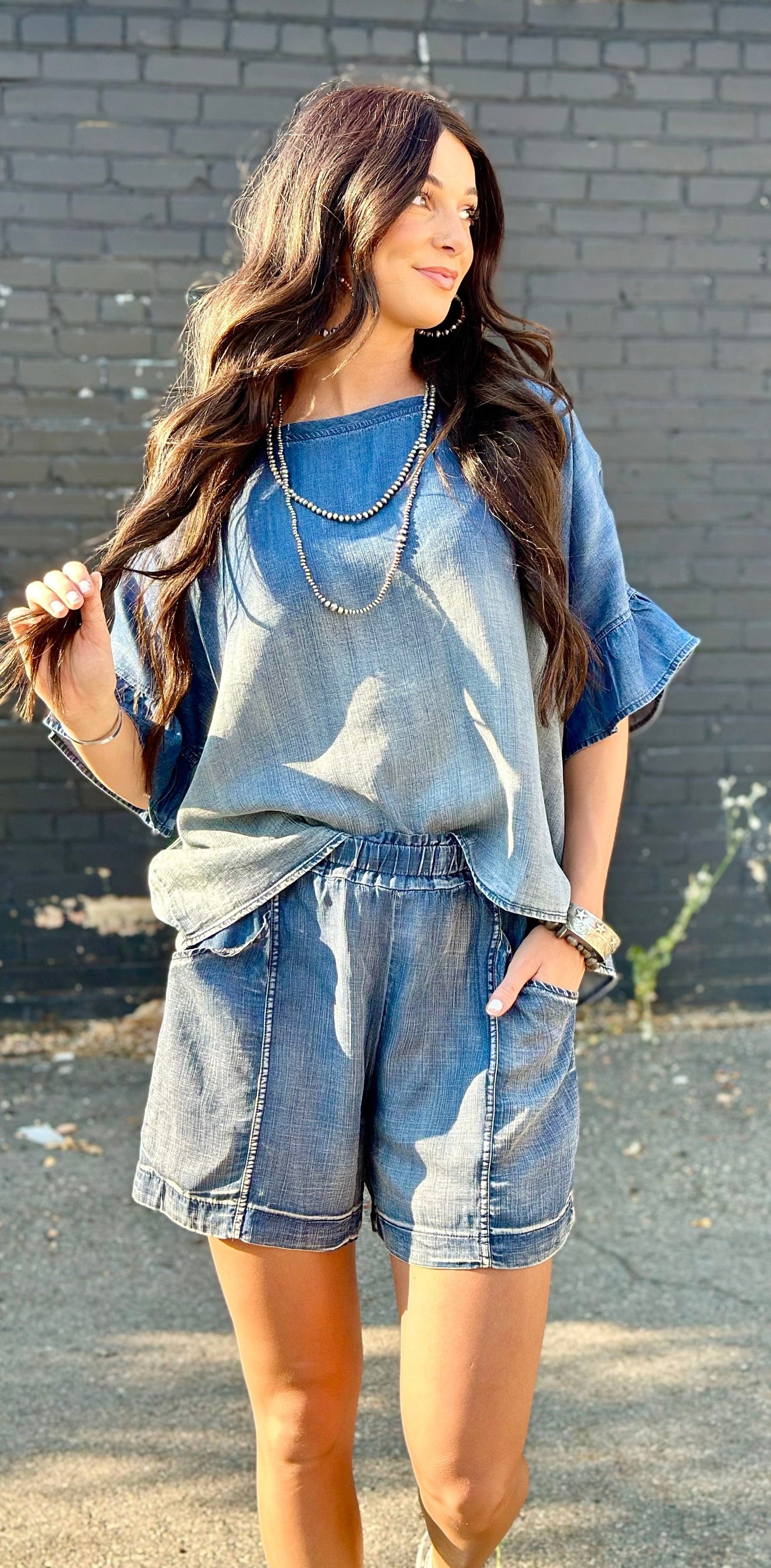 The Rodeo Ruffle Chambray Denim Two-Piece Set