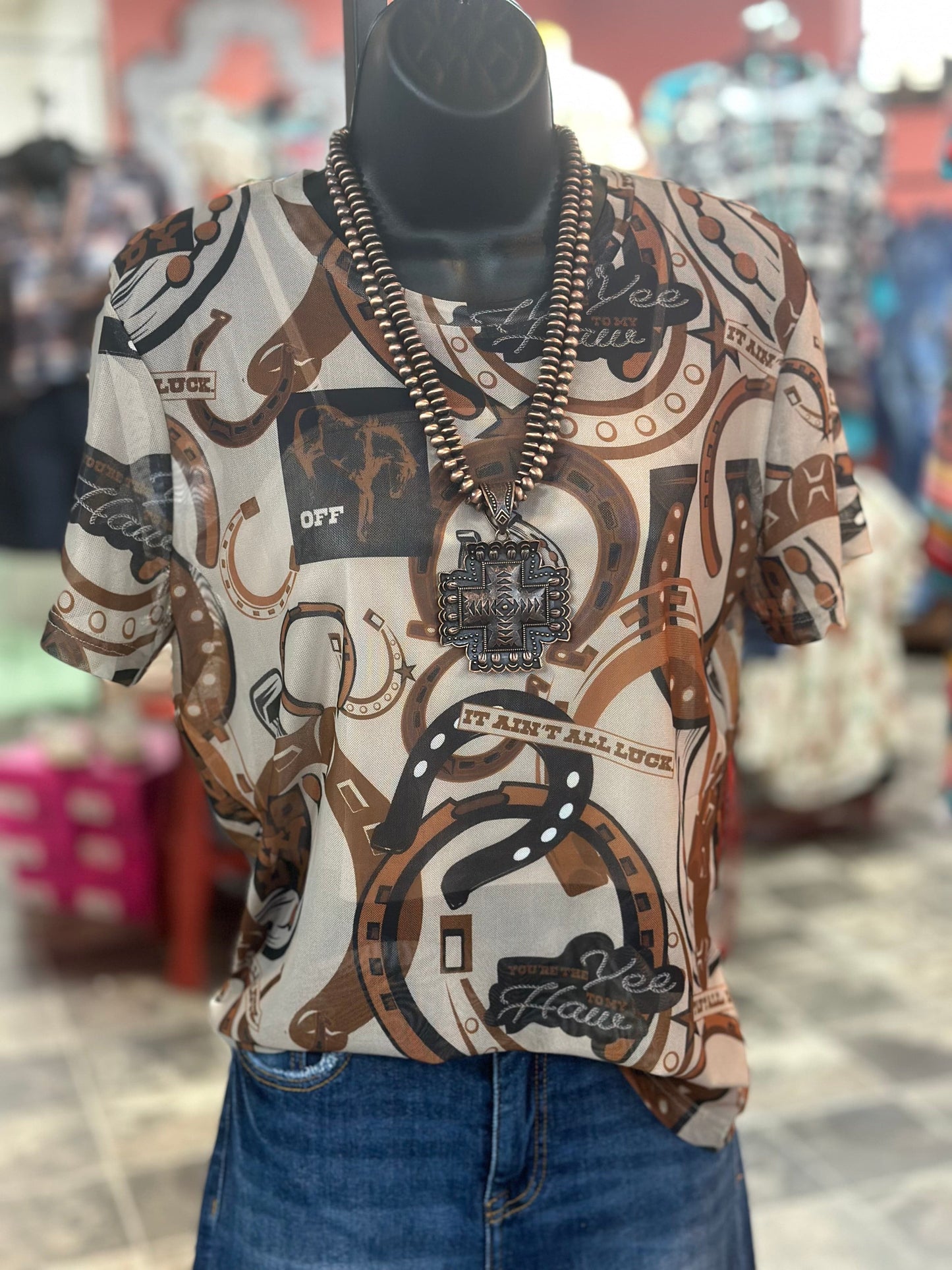 The West Of The Rodeo Arena Cowgirl Mesh Top