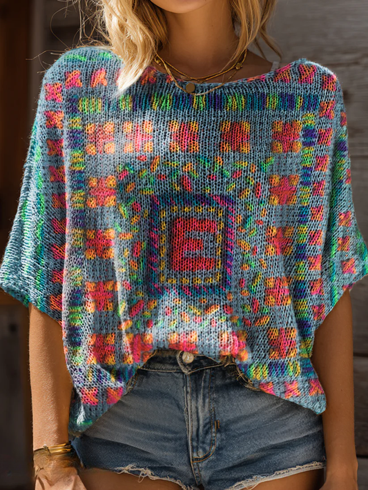 Women's Colorful Ethnic Art Pattern Print Casual Pullover Sweater
