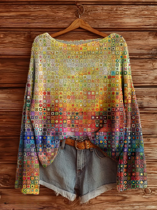 Women's Retro Abstraction Art Print Casual Pullover Sweater