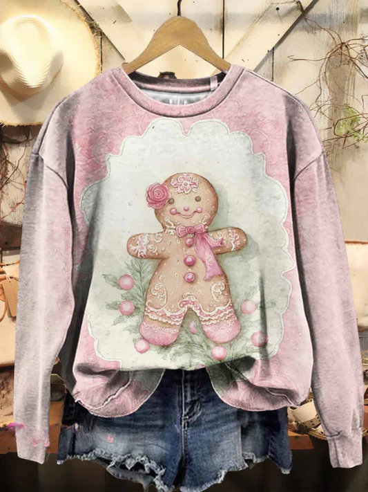 Women's Vintage Christmas Cookie Print Casual Sweatshirt